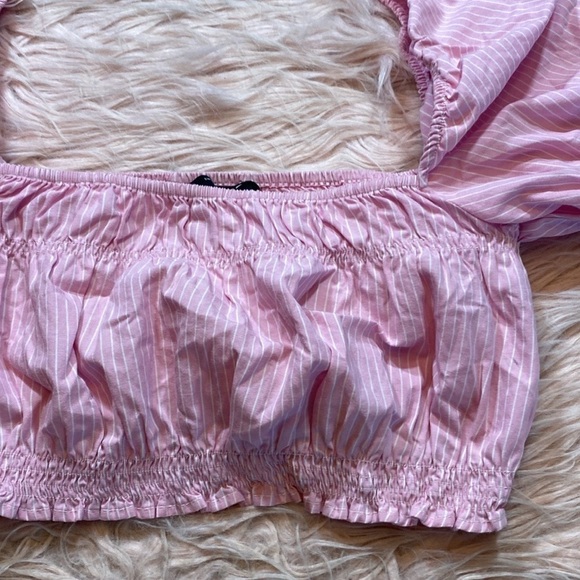 Zara Pink Poplin Striped Crop Top - Picture 5 of 8